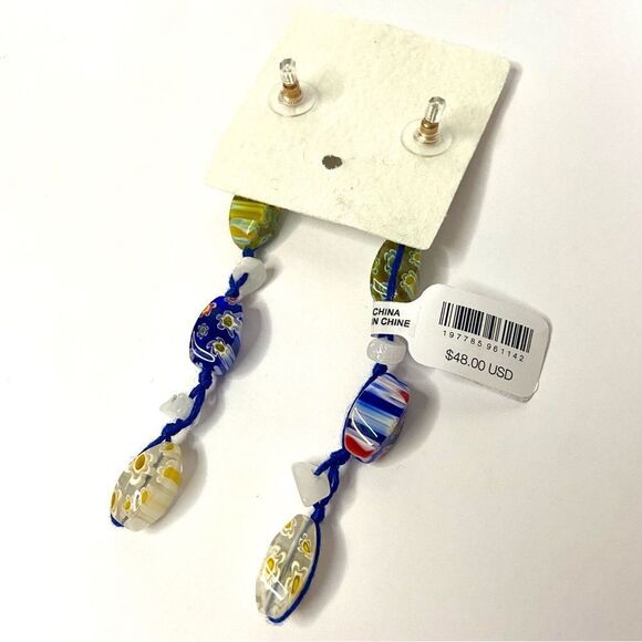 Free People Millefiori Glass Bead Dangle Festival Style Earrings Ariana Ost - Picture 6 of 9